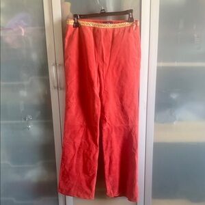 Red Wide-Leg Pants with Gold Trim